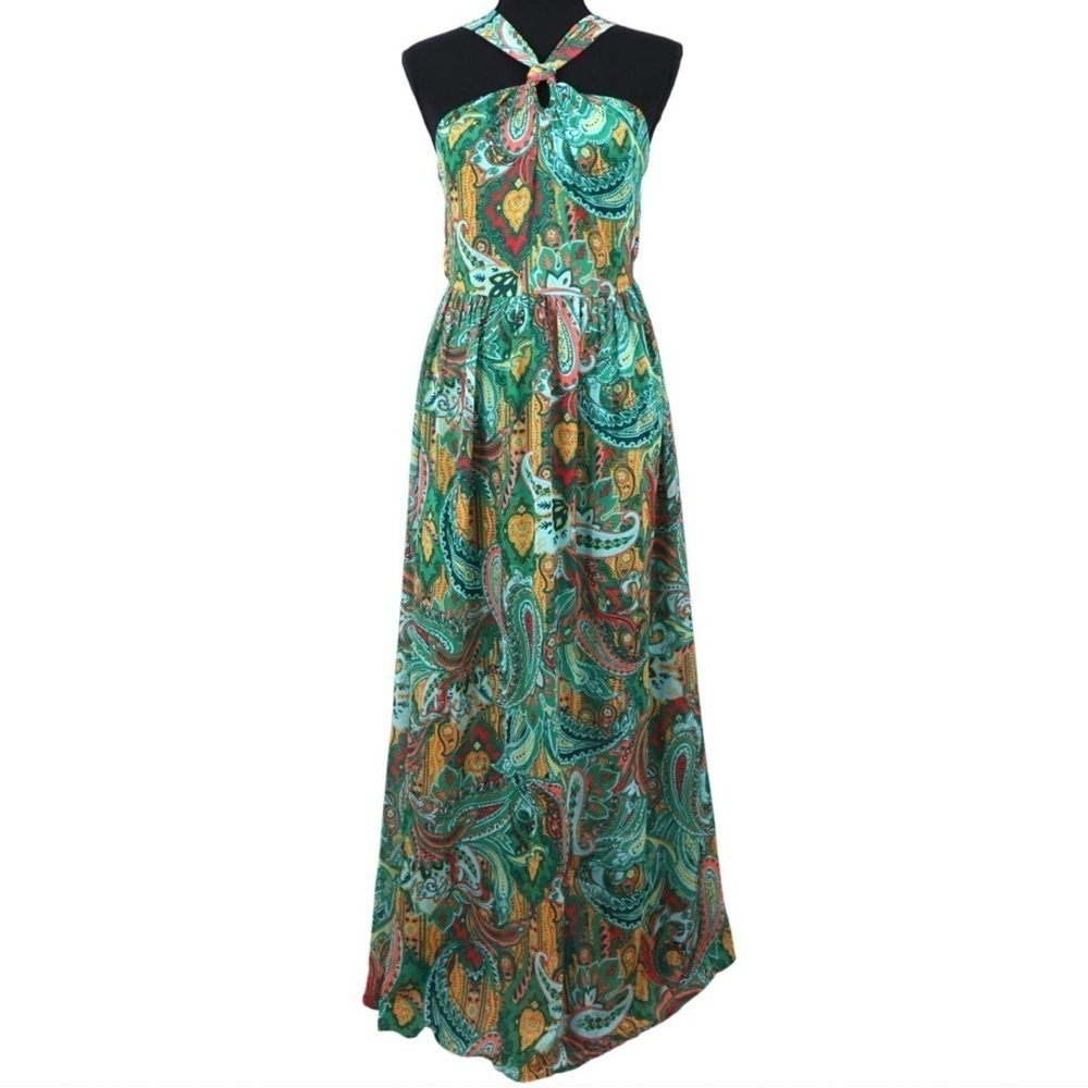 NWT Maurices Green Paisley Halter Flowy Dress | Boho Chic | Size Small